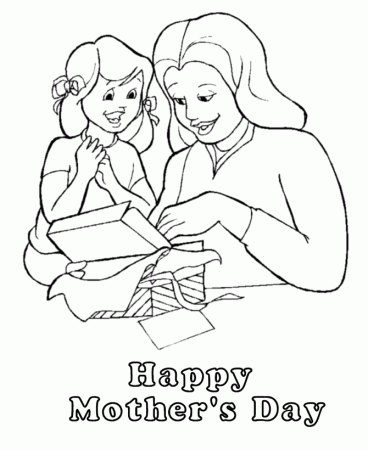 Mother's Day Coloring pages | BlueBonkers - Mom opening present 