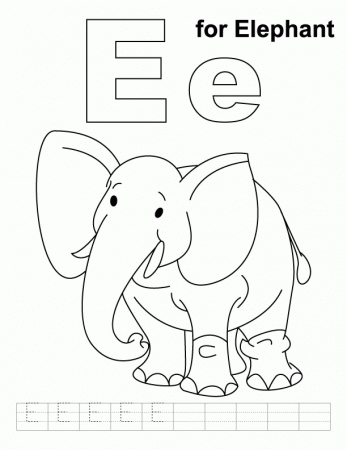 E for elephant coloring page with handwriting practice | Download 