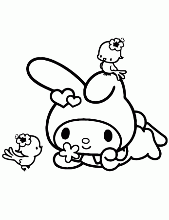 My Melody Lying Down With Birds Coloring Page | Free Printable 