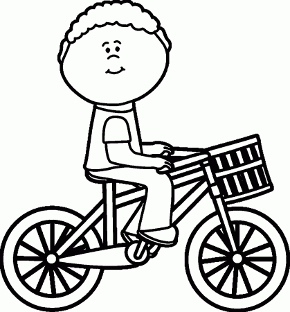 Boy Riding Bicycle With Basket Coloring Page | Wecoloringpage