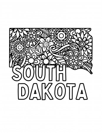 SOUTH DAKOTA Coloring Pages state Name & Floral Mandala - Etsy