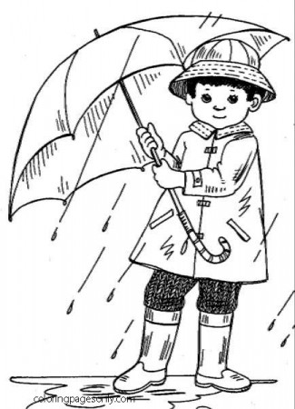 The boy has an umbrella and a raincoat Coloring Pages - Precipitations Coloring  Pages - Coloring Pages For Kids And Adults