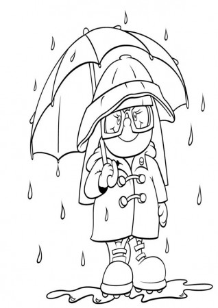 Coloring Pages | in rain with raincoat Coloring Page