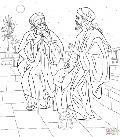 Jesus and Nicodemus coloring page