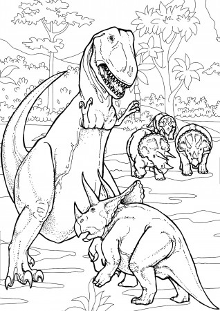 Dinosaurs Battle - Dinosaurs Adult Coloring Pages