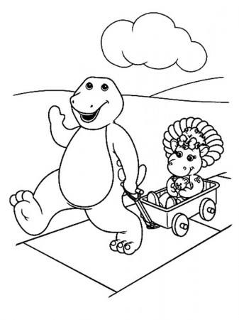 Barney And Baby Bop Playing Cart In Barney And Friends Coloring ...