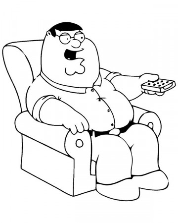 Peter Using TV Remote in Family Guy Coloring Page - Peter Griffin from Family Guy Coloring Page