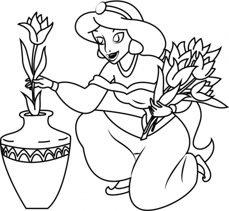 Jasmine With Flowers Coloring Page - Free Printable Coloring Pages for Kids