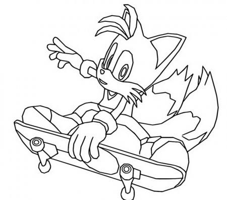 Coloring page Mario and Sonic at the Olympic Games Tokyo 2020 : Tails -  Skateboard 5