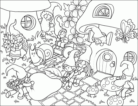 Gnome Village Coloring Page – coloring.rocks!