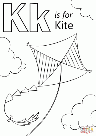 K is for Kite coloring page | Free Printable Coloring Pages