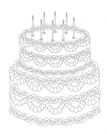 birthday cake coloring page foods holiday. happy birthday happy ...
