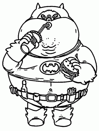 Fat Batman Eating Hamburger Coloring Page | Wecoloringpage