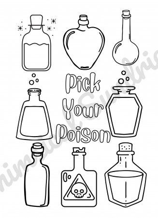 Pick Your Poison Potion Bottles Halloween Coloring Page PDF - Etsy.de