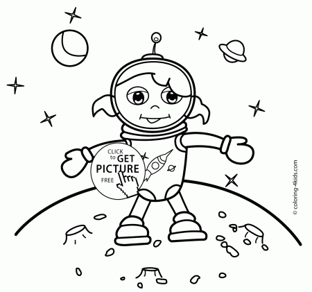 Spaceman girl coloring pages for kids on the moon, printable free ...