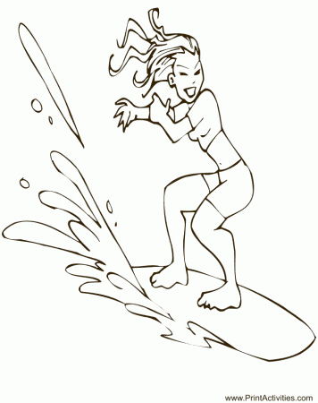 Surfing Coloring Page | Girl Surfing