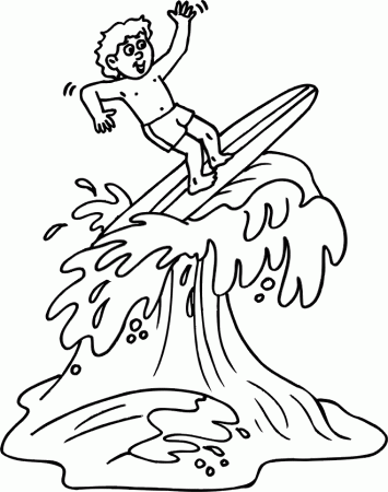 Surfing Coloring Page | Boy Surfing On Huge Wave