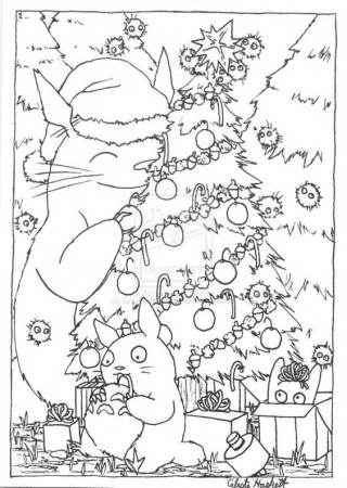 Totoro Christmas cute coloring pages for kids | Japanese Anime ...