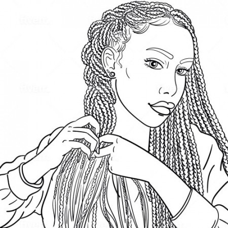Black Woman Adult Coloring Pagewoman Braiding Hairself - Etsy