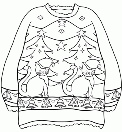 Sweater with Christmas Trees and Cats coloring page | Free Printable Coloring  Pages