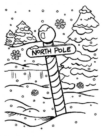 North Pole Sign on Heavy Winter Season Snow Coloring Page - NetArt