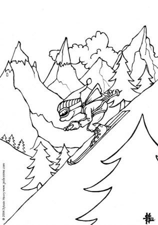 Boy skiing coloring page. tMore sports coloring pages on hellokids.com |  Sports coloring pages, Cool coloring pages, Coloring pages