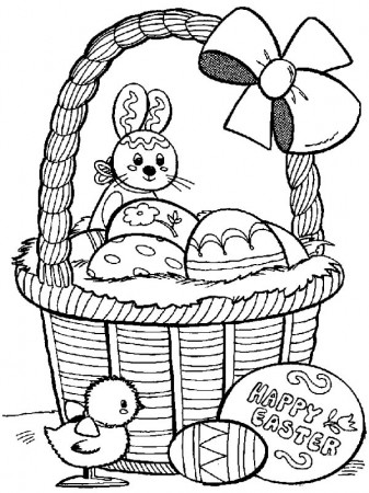 Happy Easter from Rabbit and Baby Chick Coloring Page - NetArt