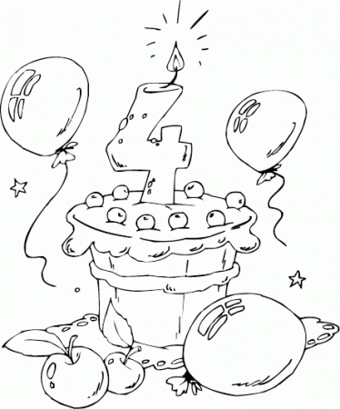 birthday cake age 4 coloring page - coloring.com | Digi марки, Цифровые  штампы, Книжка-раскраска