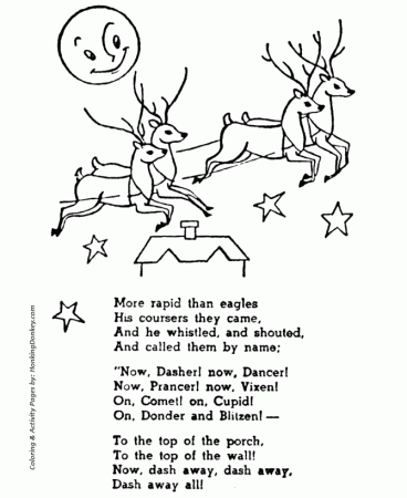 Santa's Reindeer Coloring Pages - Dasher, Dancer, Prancer, Vixen 