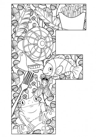 Letter F - Alphabet Coloring Page For Adults