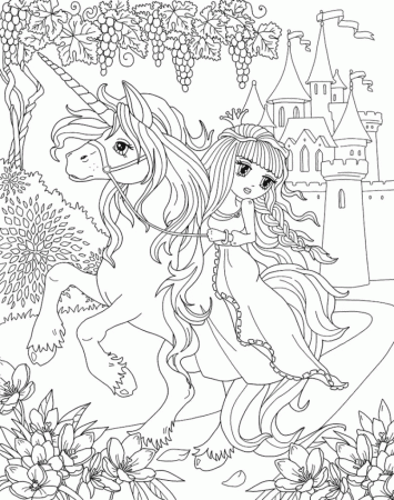 Princess Riding Unicorn with Castle Coloring Pages - Unicorn Coloring Pages  - Coloring Pages For Kids And Adults