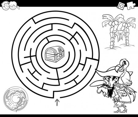 Premium Vector | Maze with pirate coloring page