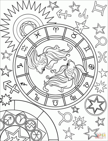 Pisces Zodiac Sign | Super Coloring | Witch coloring pages, Zodiac signs  colors, Coloring pages