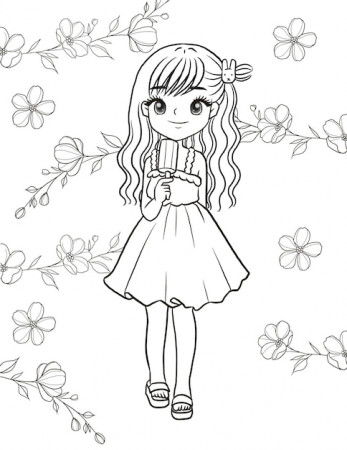 Coloring page girl cartoon anime cute character | Download on Freepik