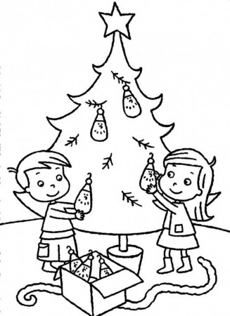 Sibling Decorating Christmas Tree Coloring Page | Christmas ...
