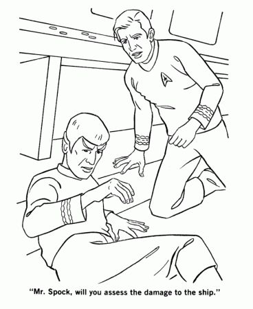 Star Trek Coloring Pages - Captain Kirk asks Mr Spock for damage 
