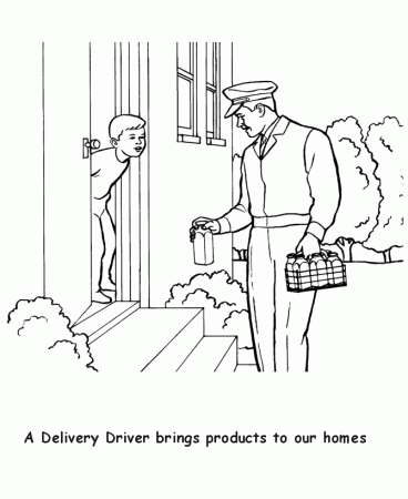 BlueBonkers - Labor Day Coloring Page Sheets - Delivery Driver is 