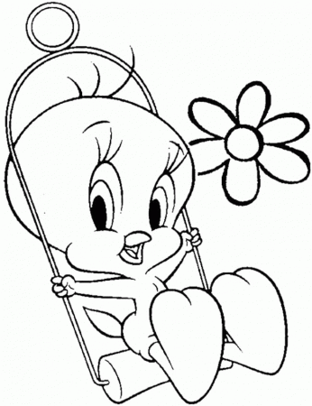 Tweety Coloring Pages : Tweety Happy Playing Swing Coloring Page 