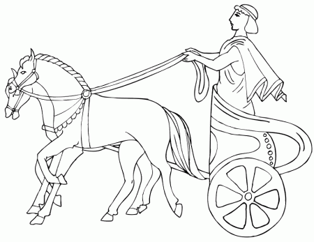 Horse And Chariot Coloring Page | Ancient Greek Rider