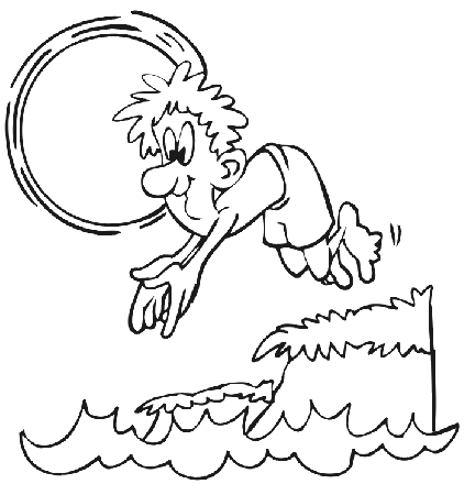Swimming Coloring Page | Guy Diving Into Lake