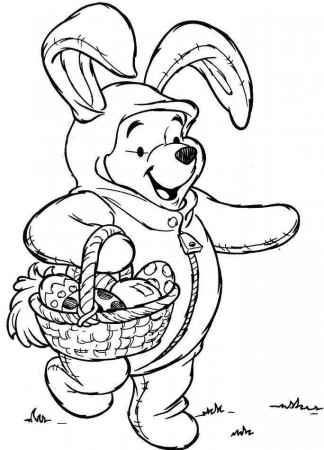Sweet Winnie The Pooh Having Basket Of Easter Eggs Coloring Pages