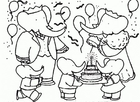 Babar King With Family Coloring Pages For Kids Printable Free 