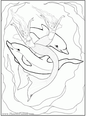 Coloring Pages Of Mermaids And Dolphins | Cartoon Coloring Pages 