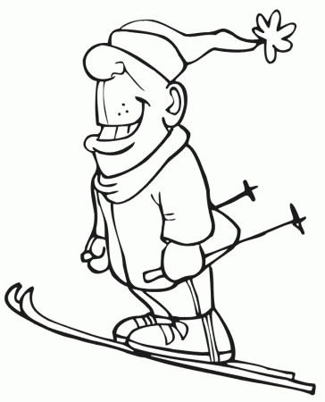 Skiing Coloring Page | A Ski Jumper With a Goofy Grin