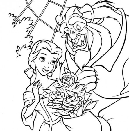 Belle in Beautiful Dress Beauty and The Beast Coloring Page 