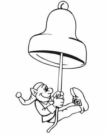 Christmas Elf Coloring Page | Elf Ringing Large Bell