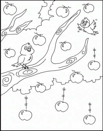 Apple Tree With Bird Coloring Pages - Tree Coloring Pages : Free 