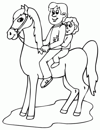 Horse Coloring Page | Dad And Child On Horse