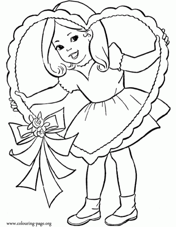 Valentine's Day - Little girl and a Valentine's Day heart coloring 