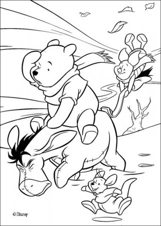 Winnie The Pooh coloring pages - Winnie, Eeyore and Piglet Ride
